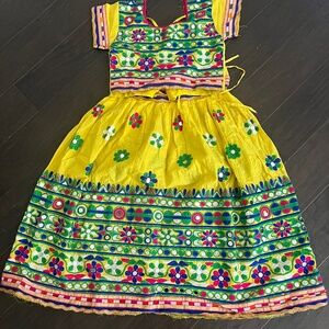 Lehenga Choli Yelliow & Green Embroidery Mirror Work